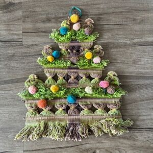 Vintage 70s macramé Christmas tree wall hanging decor